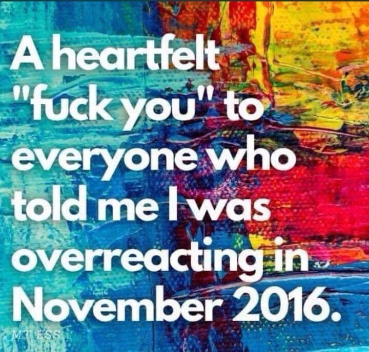 A heartfelt "fuck you" to everyone who told me I was overreacting in November 2016.