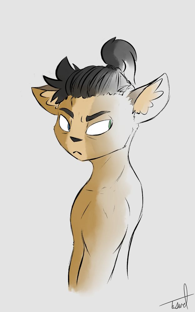 a bust of Mateo, furrowing his brow and glancing over his shoulder. it was an attempt to mimic the look of watercolor paint.