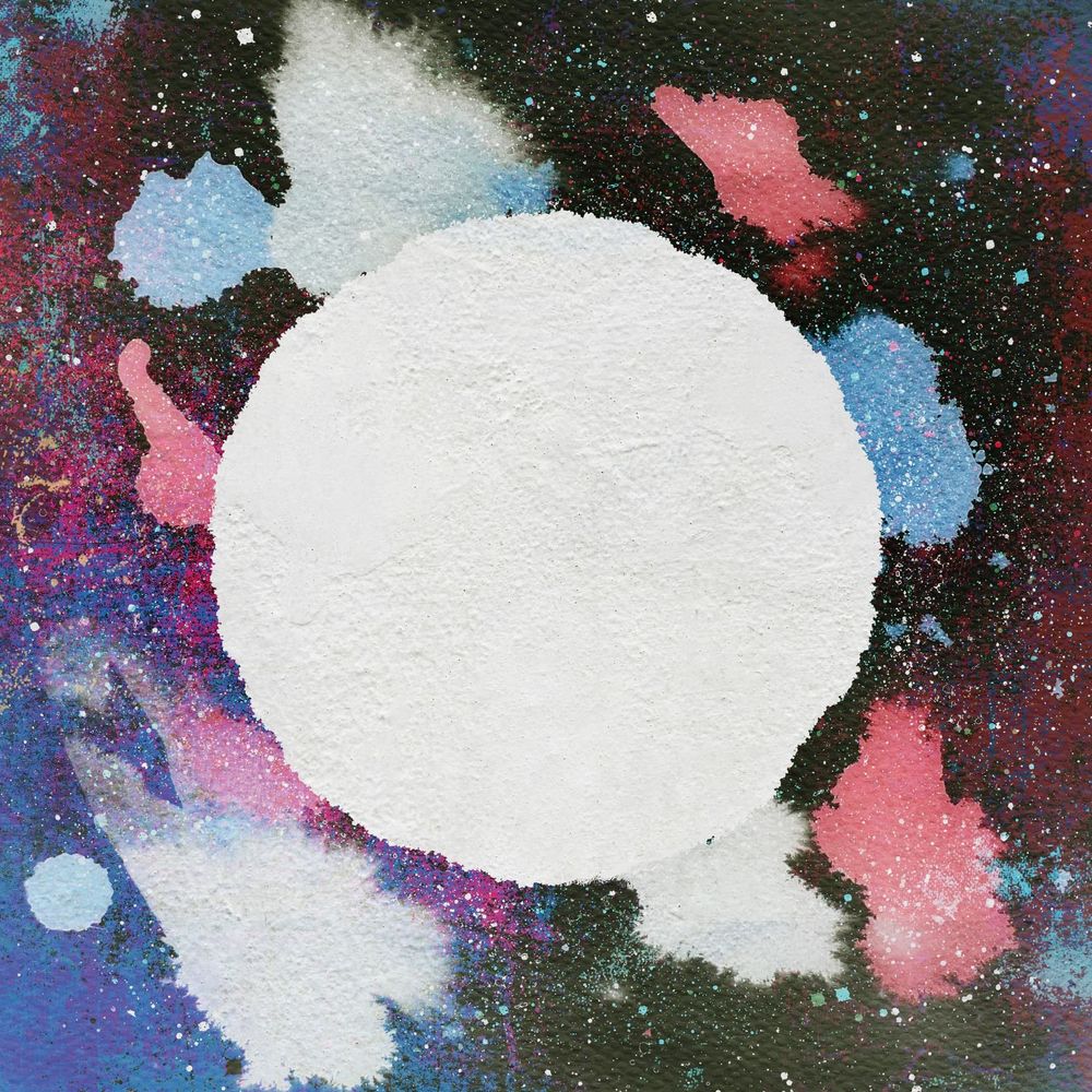 the album cover for Khruangbin's The Universe Smiles Upon You ii. It features some paint splatter effects and a roughly edged white circle in the middle