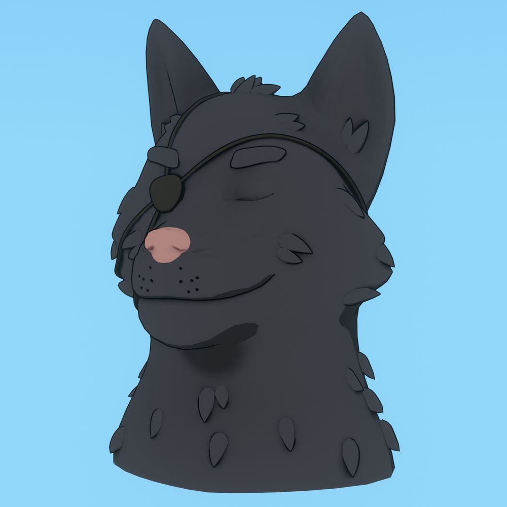 Alon, a furry wolf from the visual novel Shelter, smiling with eyes closed