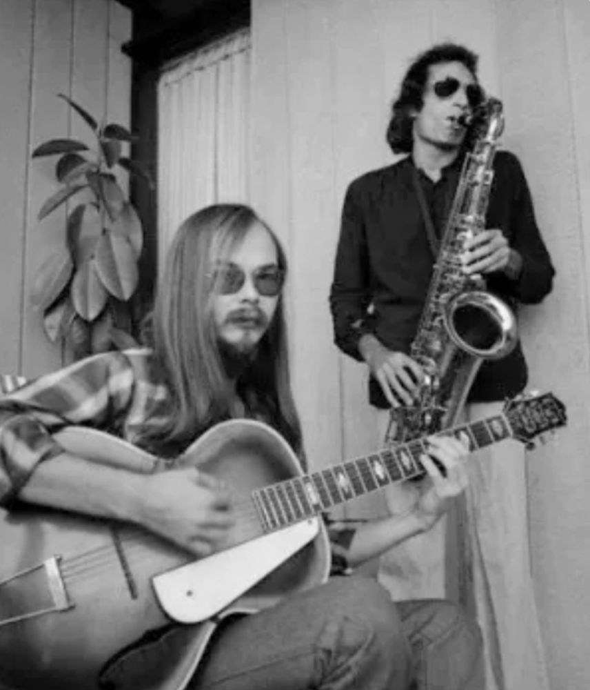 Walter Becker playing guitar and Donald Fagen playing saxophone