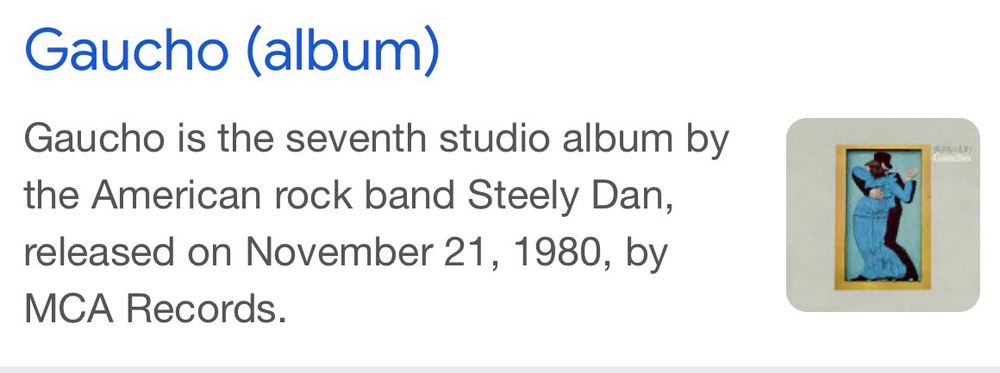 Gaucho is the seventh studio album by the American rock band Steely Dan, released on November 21, 1980, by
MCA Records.