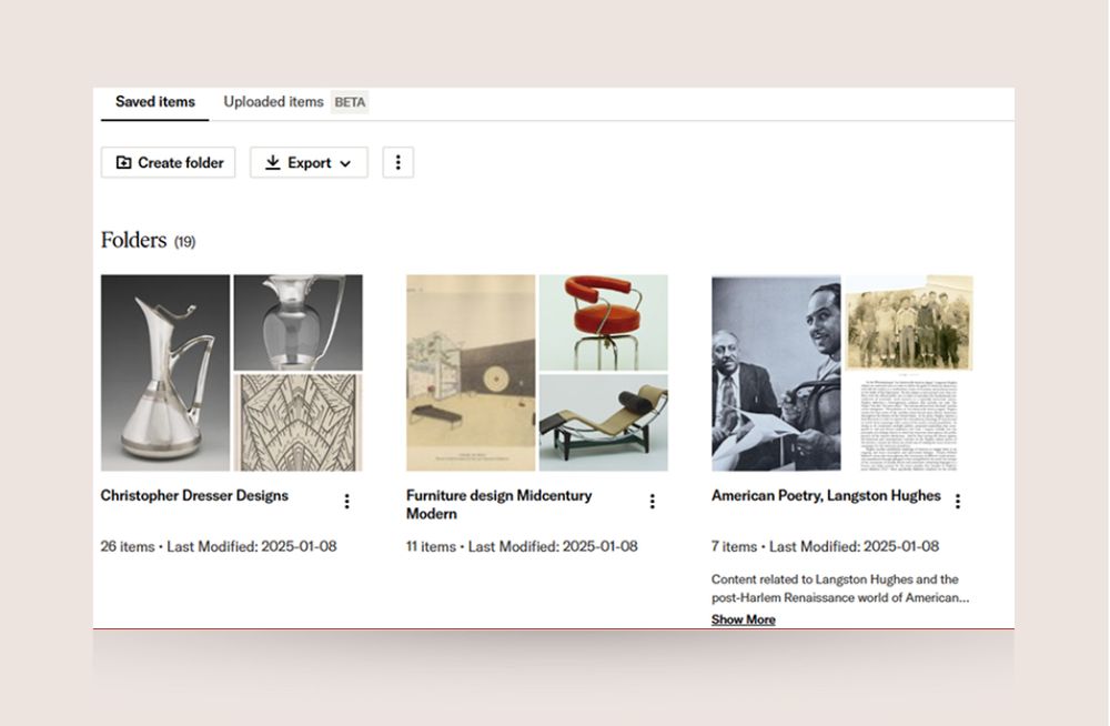 Screenshot of JSTOR's Workspace interface
