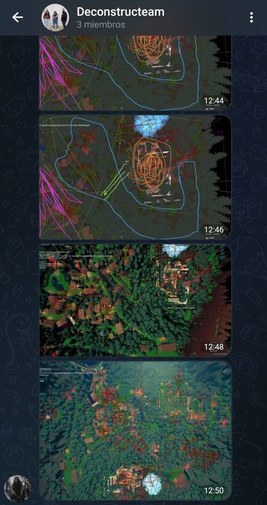 Chat full of top-down screenshots of a forest area.