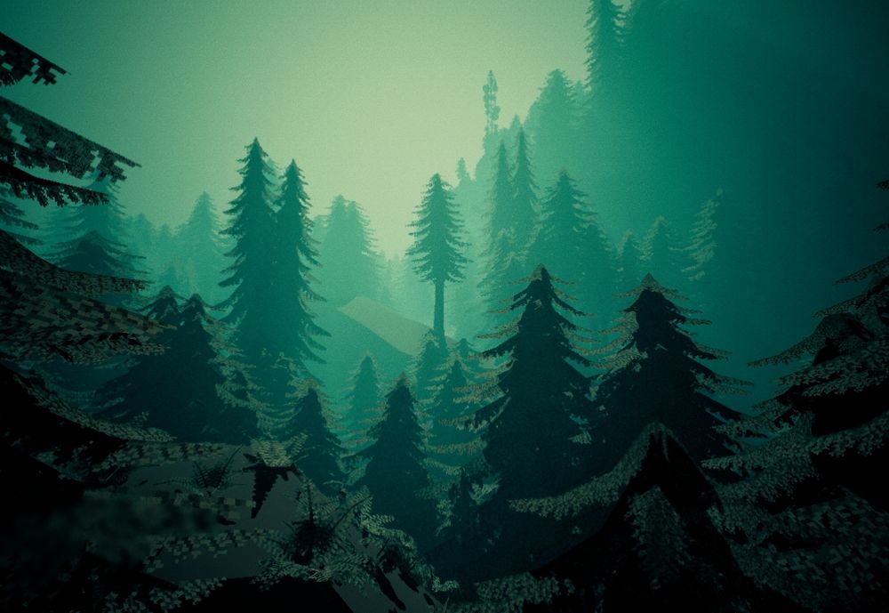 dark green low-poly pixelart forest