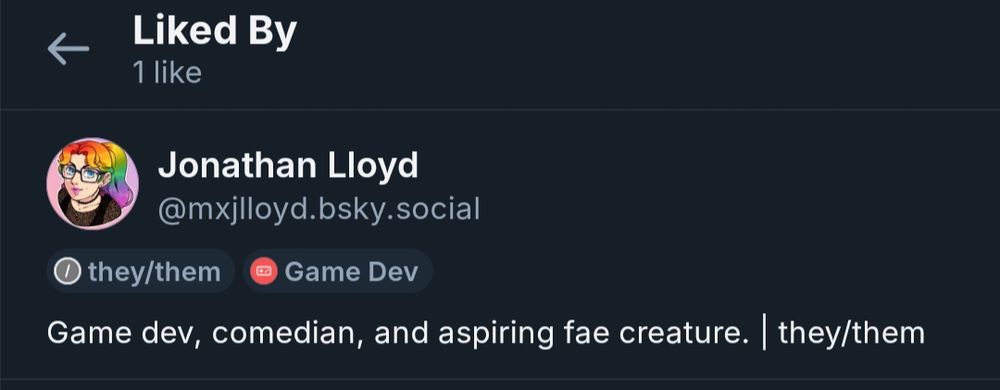 A screenshot of BlueSky showing who has liked the image. Currently it is only me.