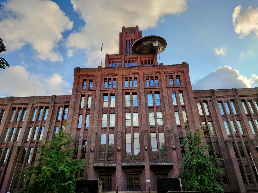 A large building in the Dutch city of Utrecht with a flying saucer embedded in it