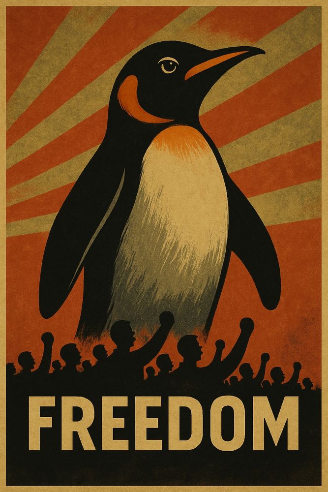 Penguin propaganda poster captioned FREEDOM