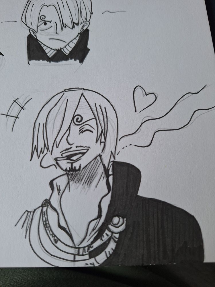 Older Sanji smoking and laughing, he's wearing a cape too :D