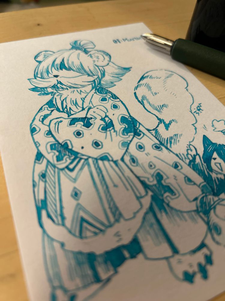 ペン画を斜めから見たところ。