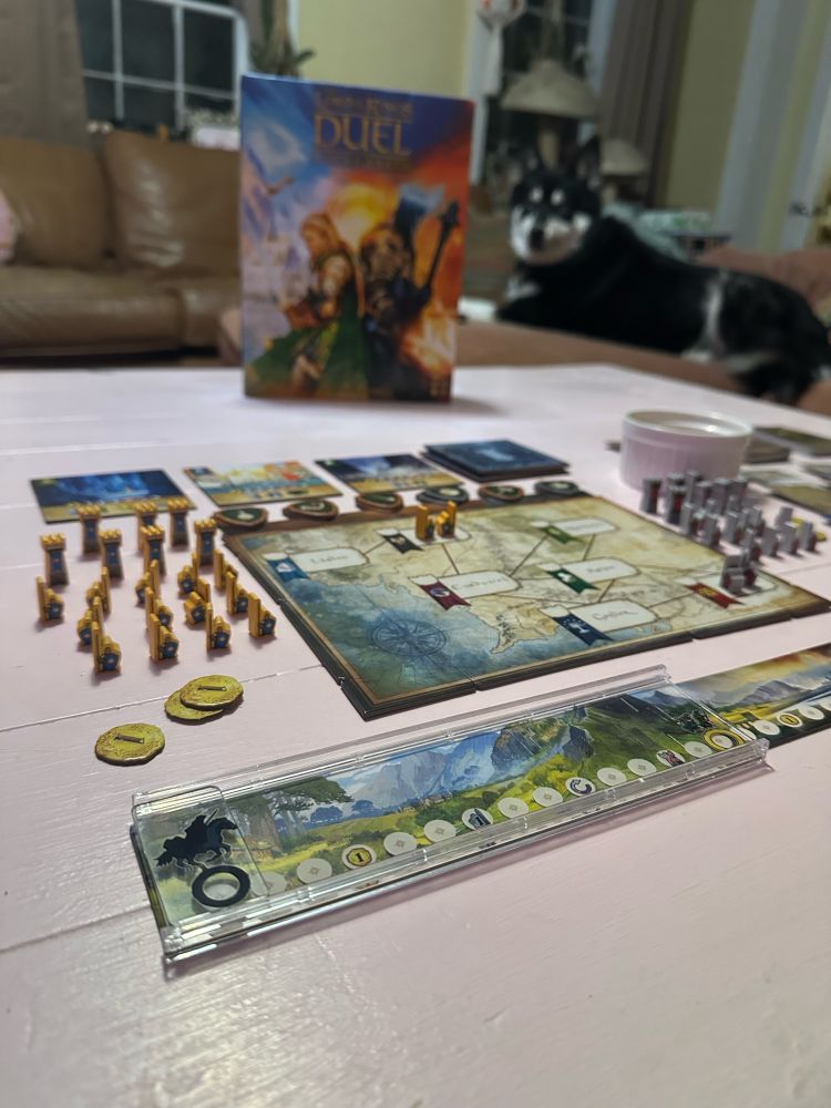Lord of the Rings Middle Earth Duel laid out on table 