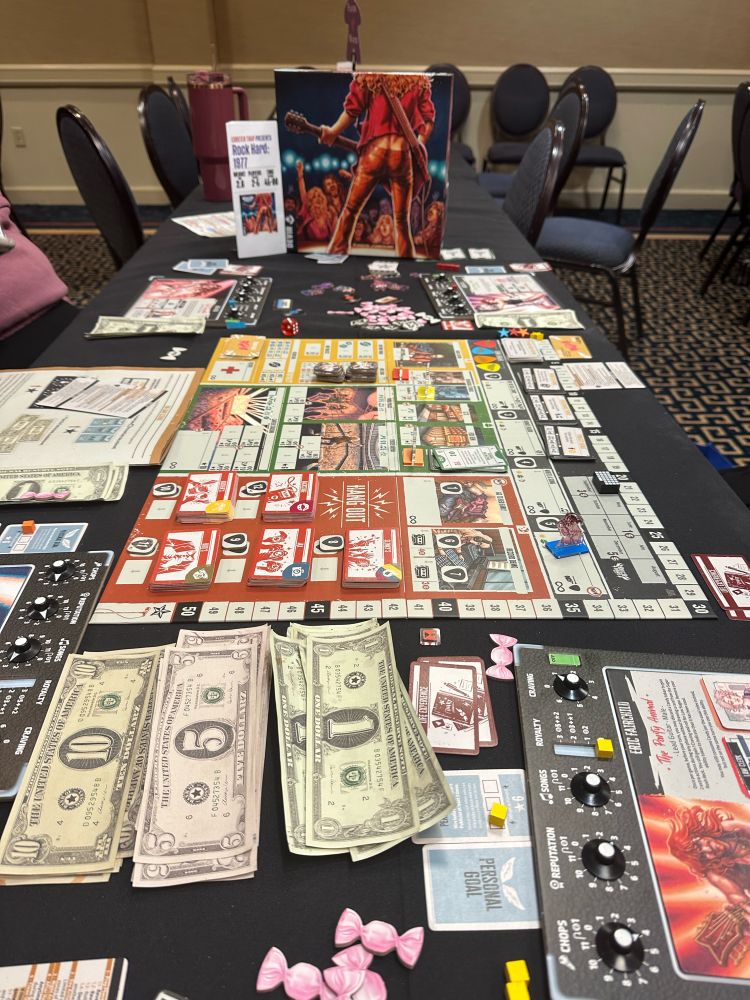Rock Hard 1977 4 player game laid out on a table