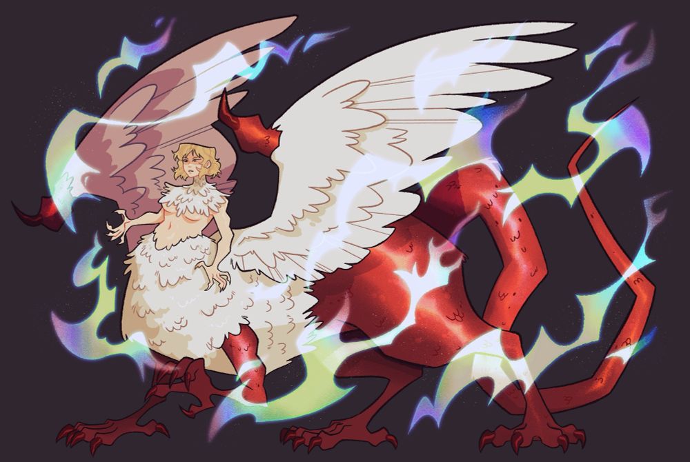 Falin in her beast form surrounded by flames 