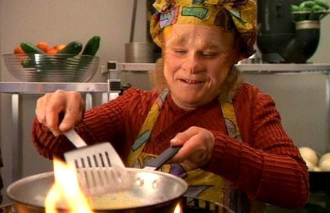 A man sauteing a recipe in a large saucepan.

He is Ethan Phillips portraying Neelix in 'Star Trek: Voyager"