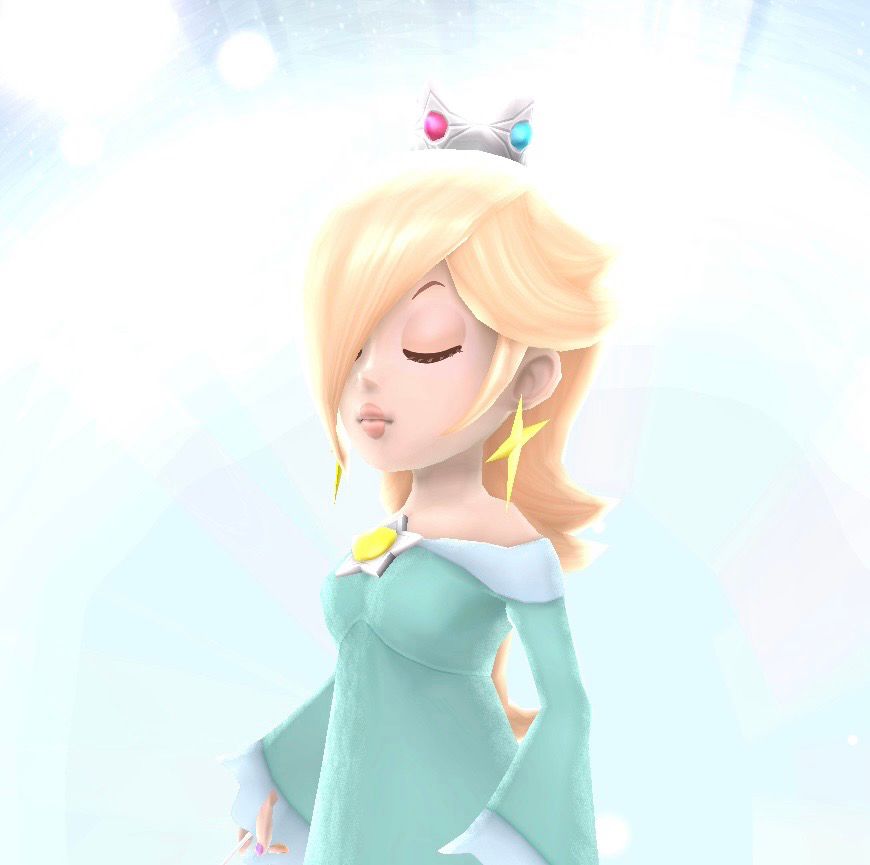 Screenshot from Super Mario Galaxy 1 on Nintendo Switch 2 chopped up close shot of Rosalina with a bright light behind her 