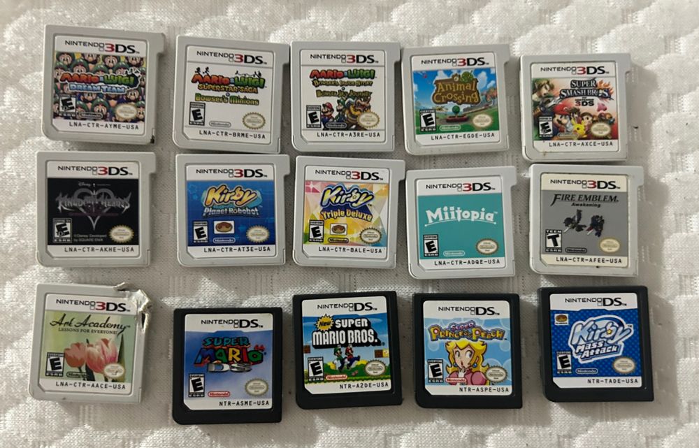 Photo of my physical game cards for 3DS and DS systems 