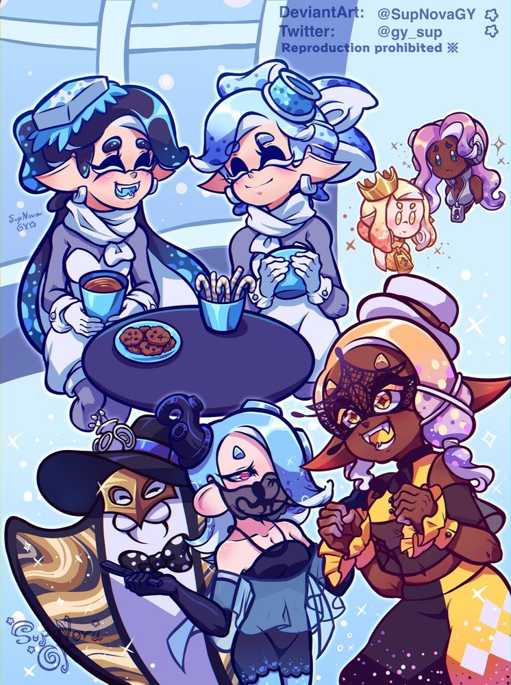 Frosty Fest idols doodle batch of the Squid Sisters, Deep Cut and Off the Hook; everything is Christmas and snow themed ❄️ 

Artwork was made on January 10th, 2024
