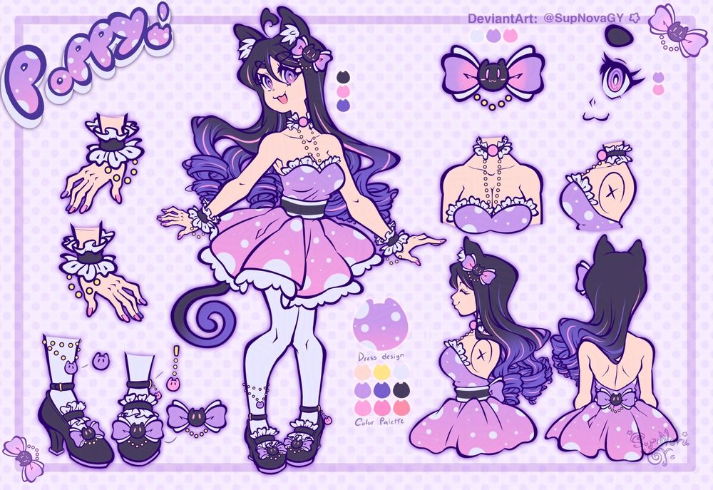 An artwork of my original character, Poppy character reference sheet
