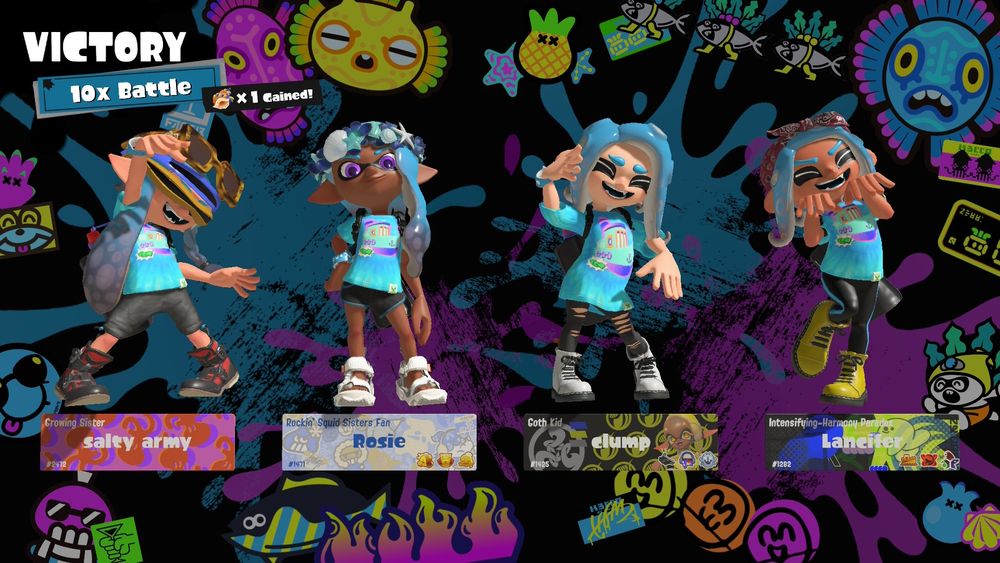 Screenshot from Splatoon 3 on Nintendo Switch 2 of us team sea winning a 10x battle 