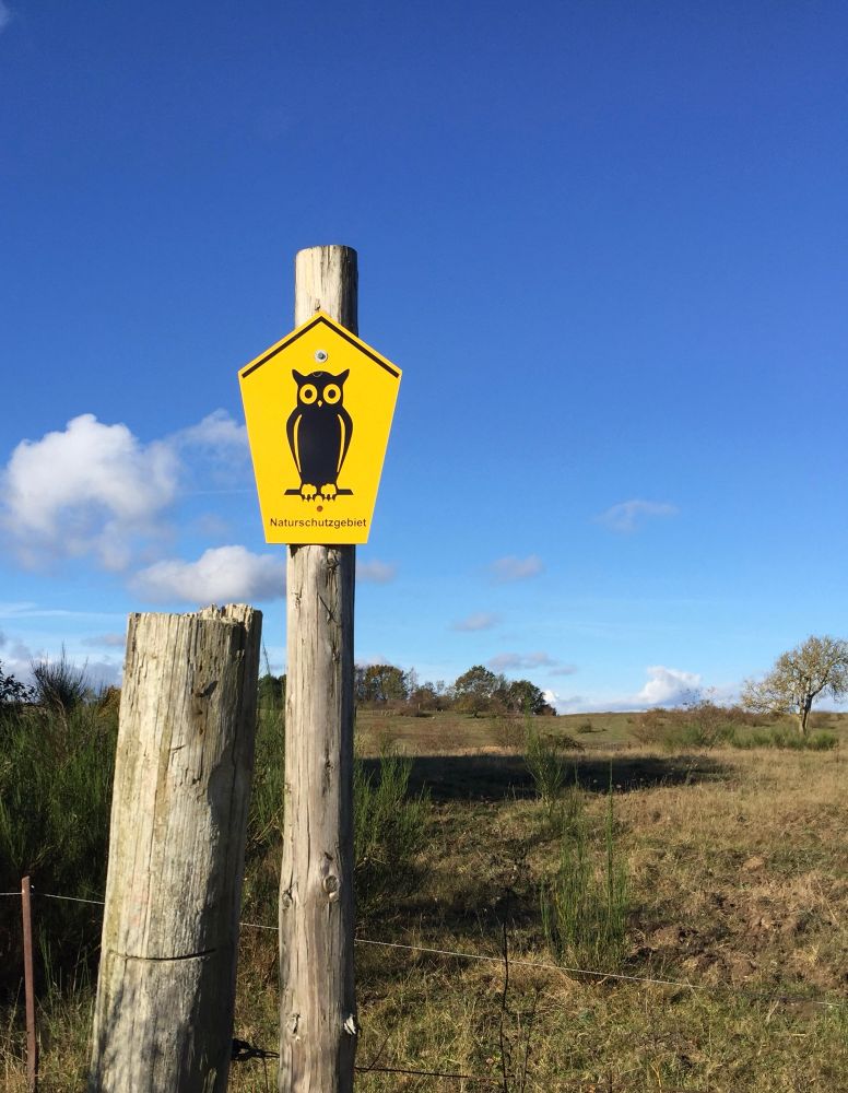 A yellow warning sign showing an owl
