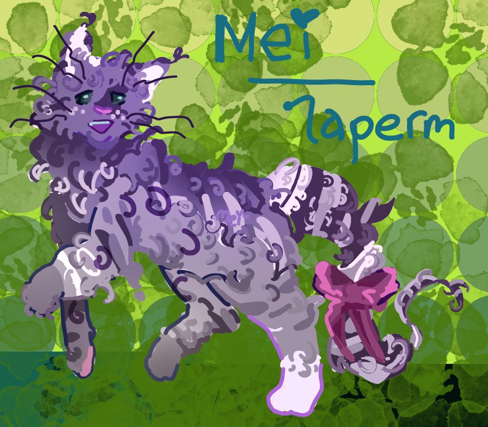 grey striped la perm with pink bow on tail 