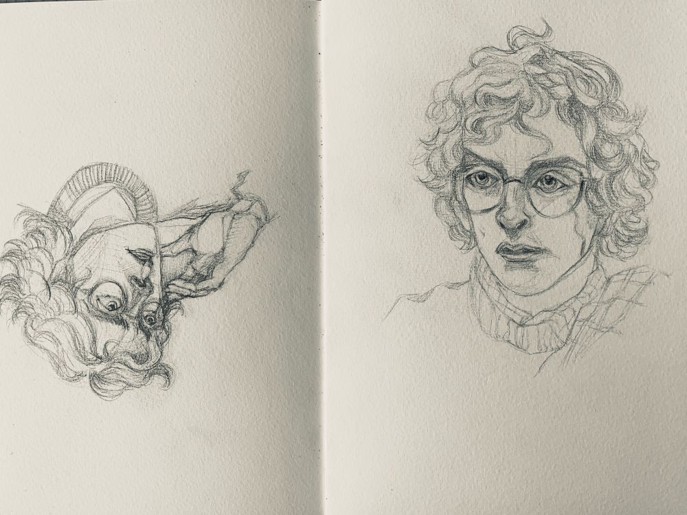 pencil sketch - angus flint (peter capaldi) from cult horror classic lair of the white wotm