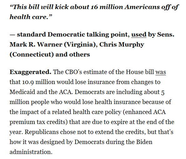 Statement from the Post article saying Democrats are exaggerating in saying 16 million people will lose health care by clarifying that the number of people who will lose their health care is..... 16 million.