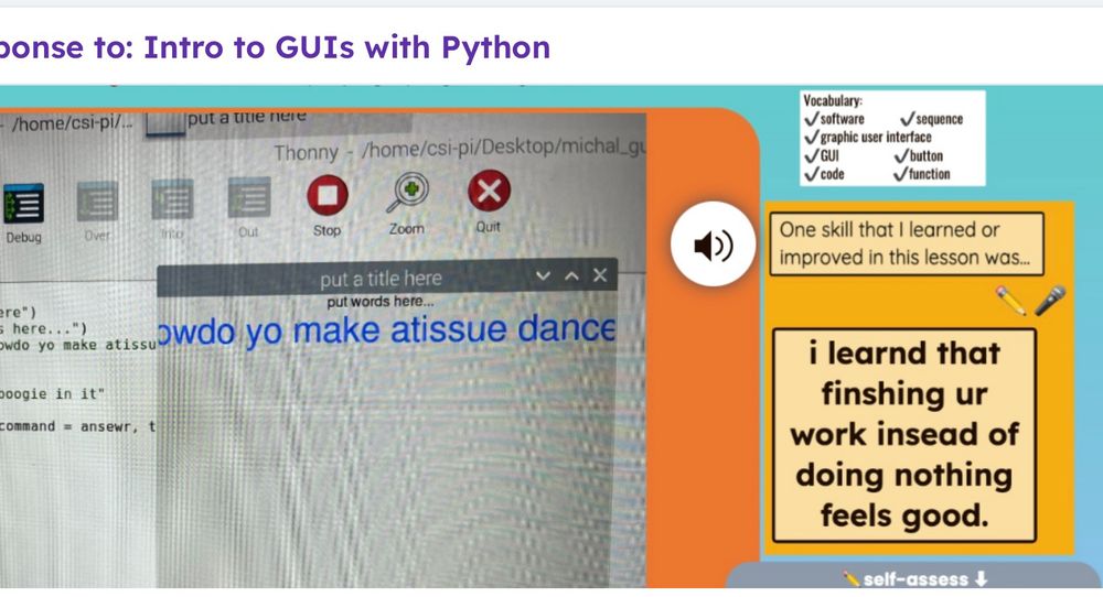 Screenshot of a post in Seesaw Learning Journal app. Student written text says, “I learned that finishing your work instead of doing nothing feels good.”