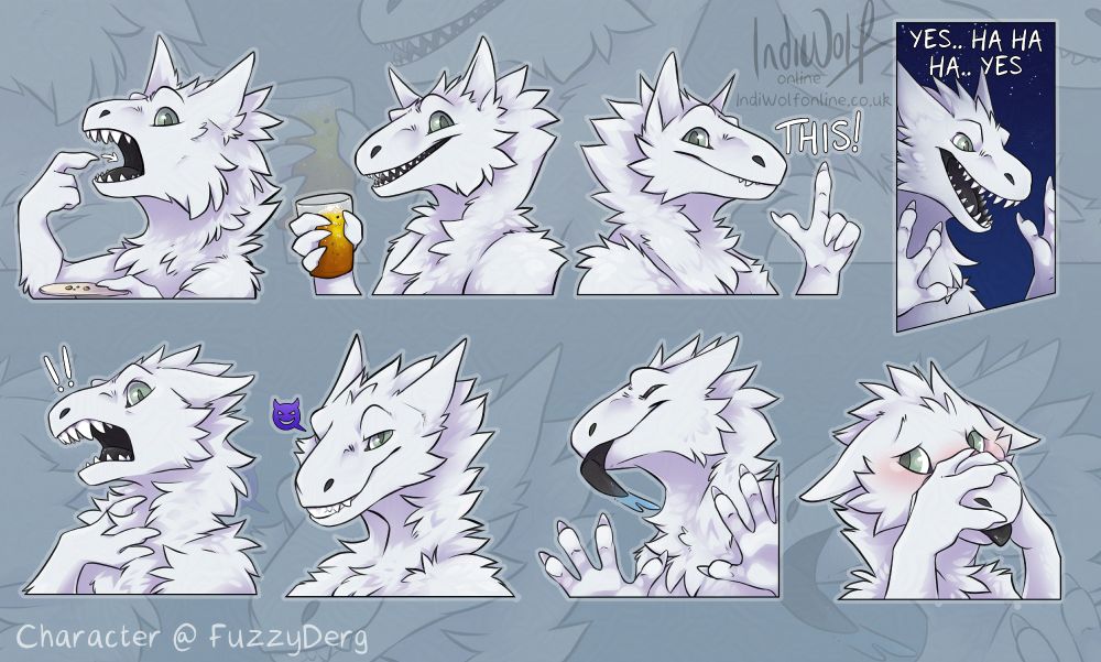 8 telegram stickers of a white dragon