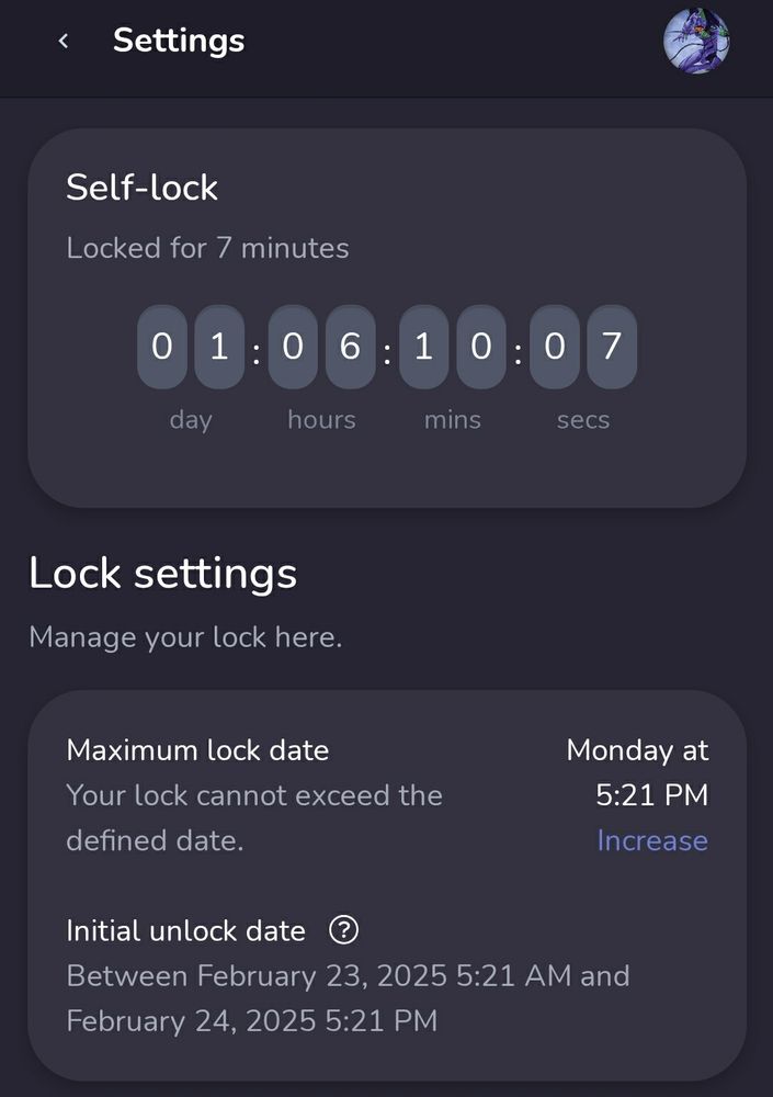 Chaster the chastity app I use to track the time left.