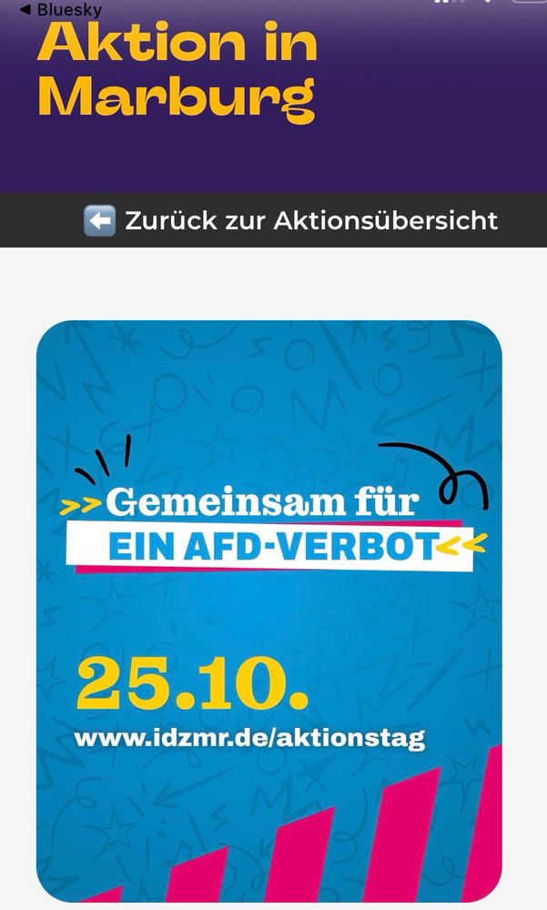 Plakat mit der Info zur Demo am 25.10. in Marburg. Gemeinsam für ein AfD-Verbot