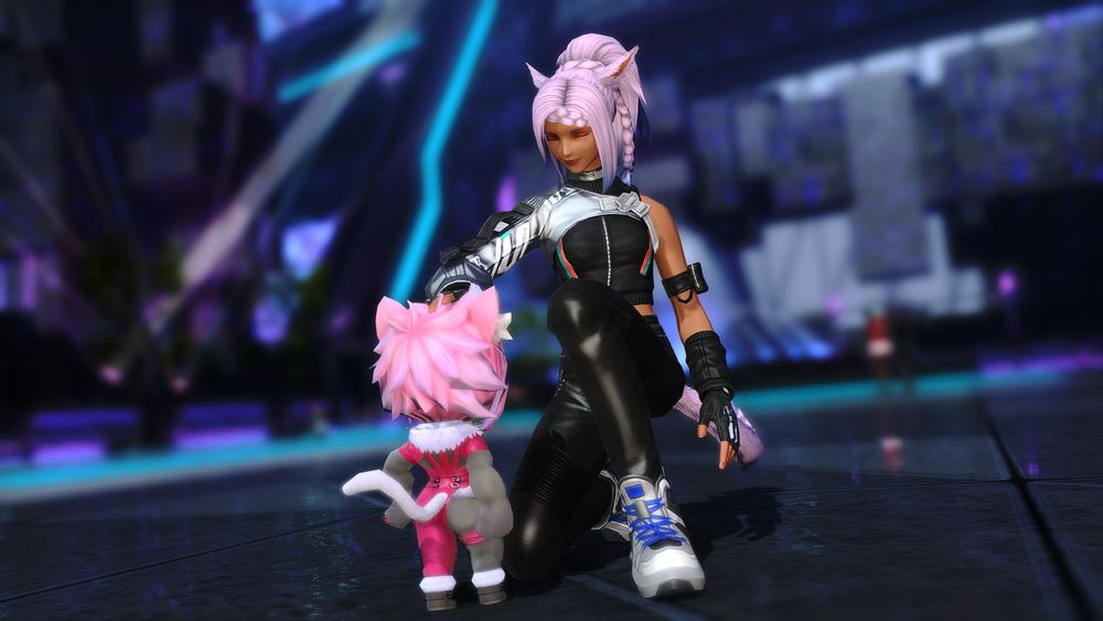 Eutrope gently petting a mechanical doll of Black Cat, her sister Yaana's alter ego.