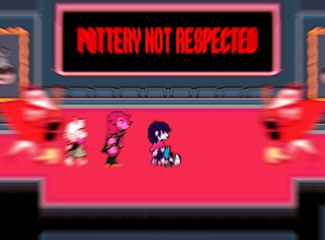 A scene from Deltarune chapter 2 wherein the pottery is not respected