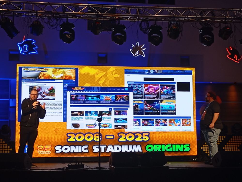 Dreadknux and ProjectPhoenix Pete presenting a talk on Sonic Stadium over the years and maintaining a fan site over the years