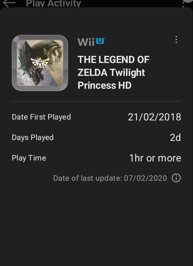 Nintendo app saying I've played over an hour of twilight princess HD