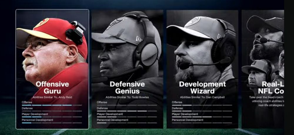 Madden screenshot listing options for:
Offensive Guru
Defensive Guru
Development Wizard
