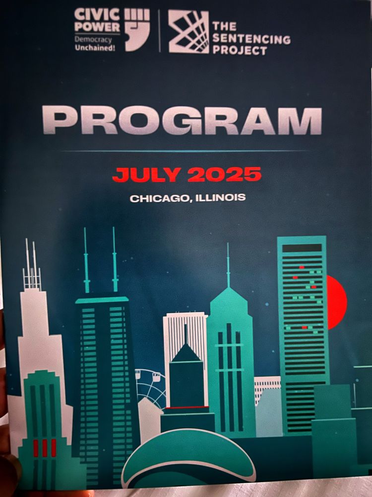 Cover of the program for the 2025 Civic Power convening of The Sentencing Project. Cover is an illustration of Chicago’s skyline.