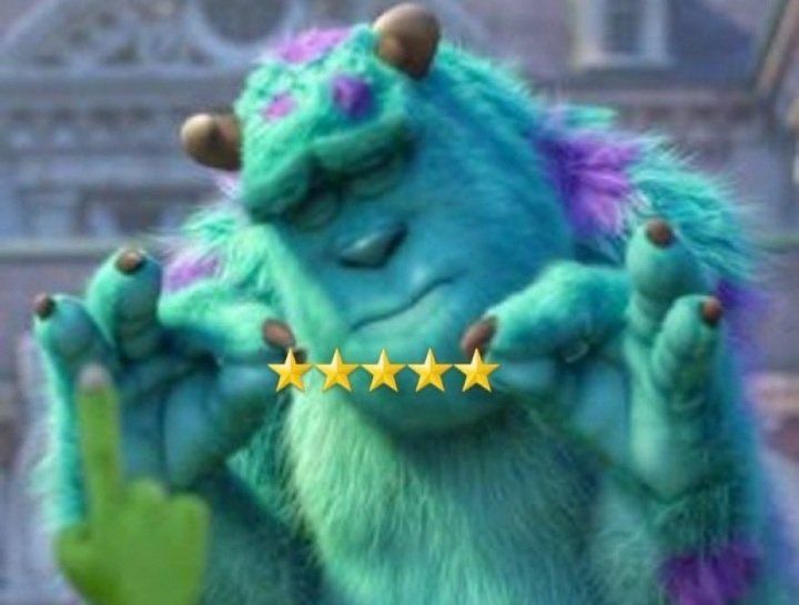Sully from monster's inc. giving a 5 star rating.