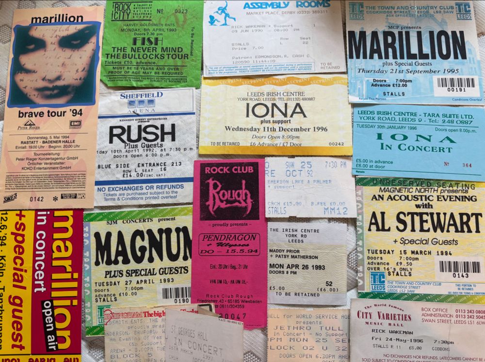Tickets to rock concerts in the 1980s and 90s