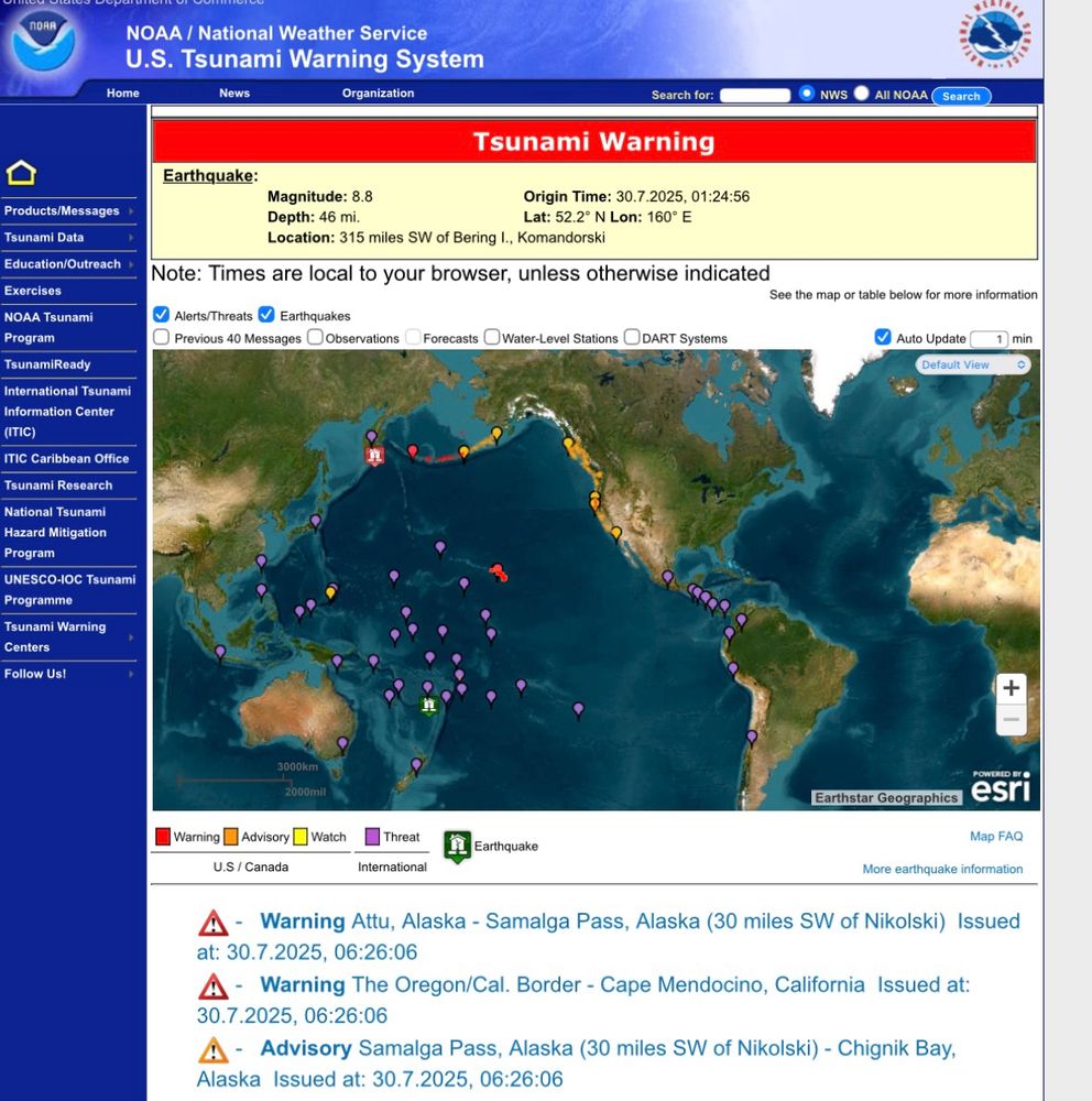Screenshot from https://www.tsunami.gov 2025-07-31 with tsunami warning