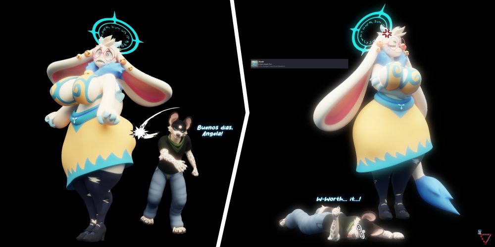 Just about everyone has done it either once for just the achievement or done it solely more than once just because thicc goat. It goes to say when people make characters with voluptuous assets, you know what the creators were thinking when making them look sexy. Mikey, on the other hand, he was the 69420th person to smack Angela's ass. Just like any other player that has done so, they faced those consequences by getting sent to space.

