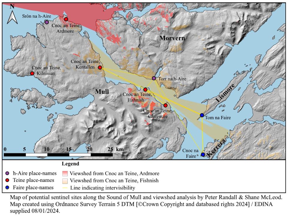 Map of western Scotland with markings showing key lookout points and routeways