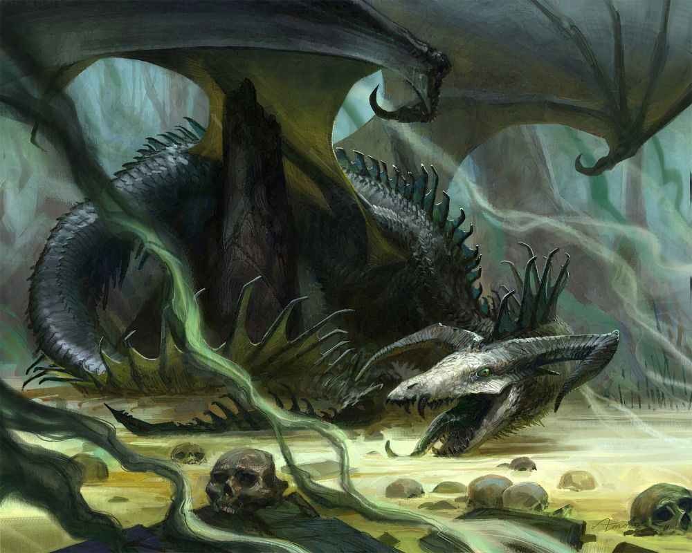 A young Black Dragon, waiting in a smoky swamp.