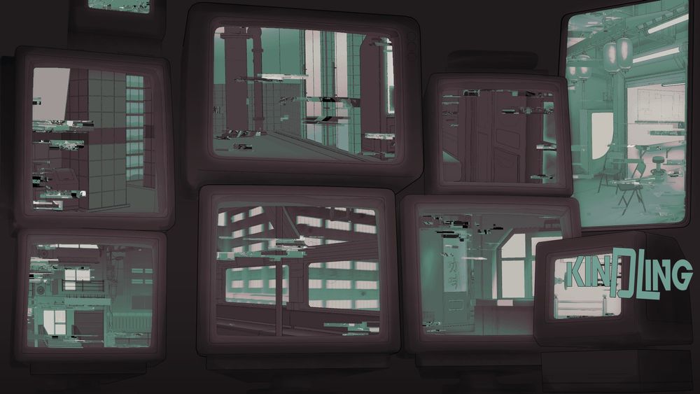 A set of monitor displays of various locations.