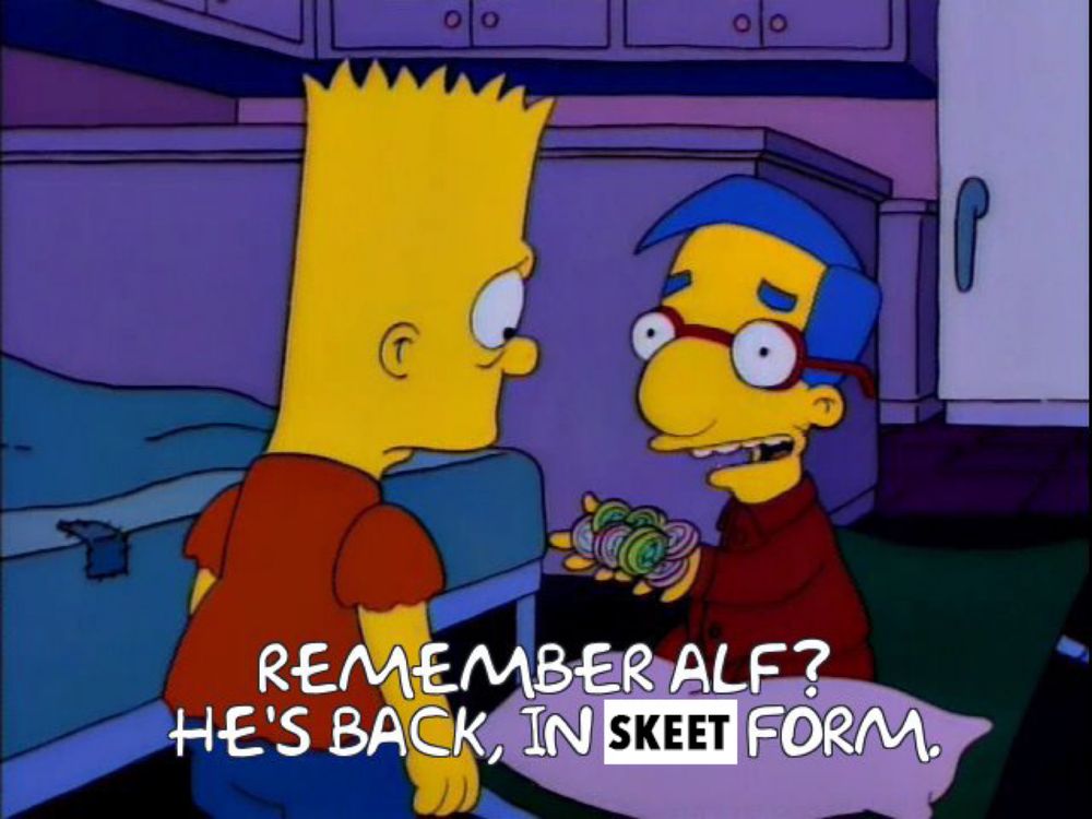 Remember Alf? He’s back, in skeet form. 