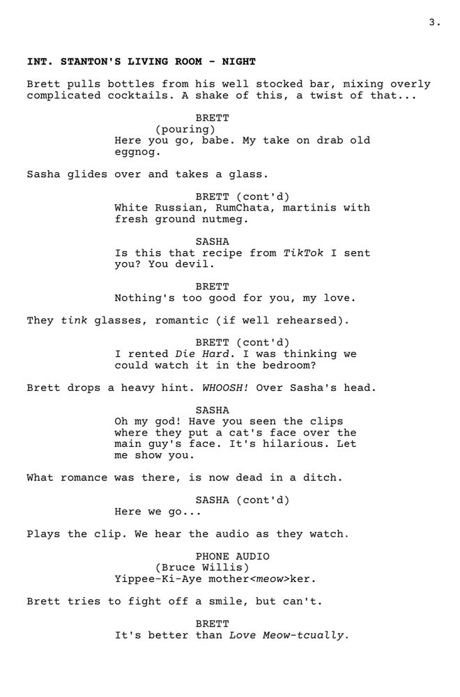 Script page. A couple having drinks.