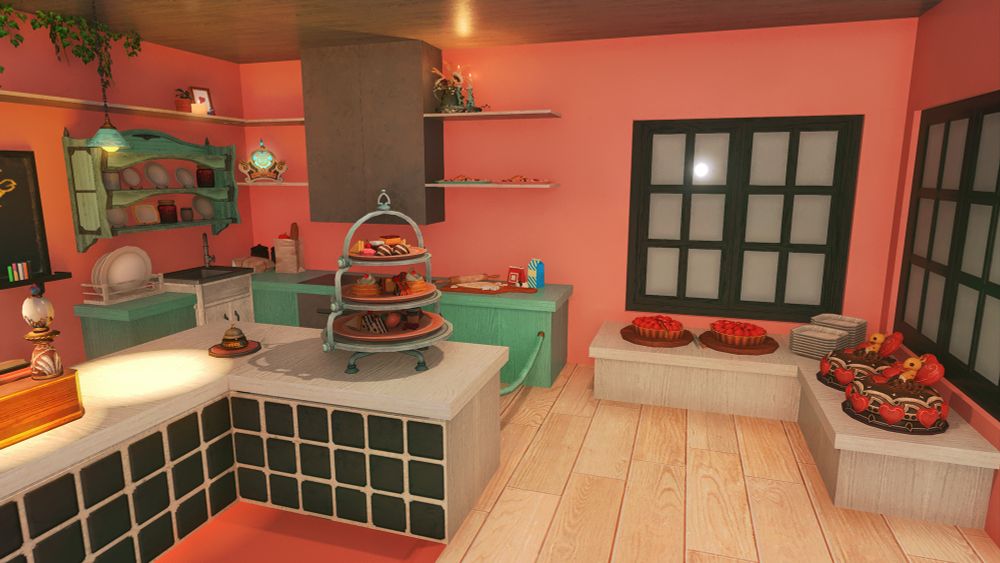 Another view of display and kitchen area.