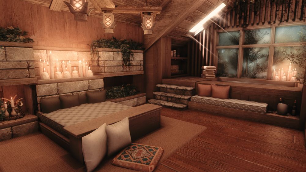 view of bed + bath on the right