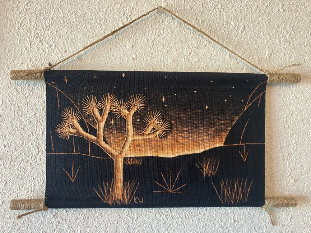 Joshua Tree bleach landscape painting with sunset and stars