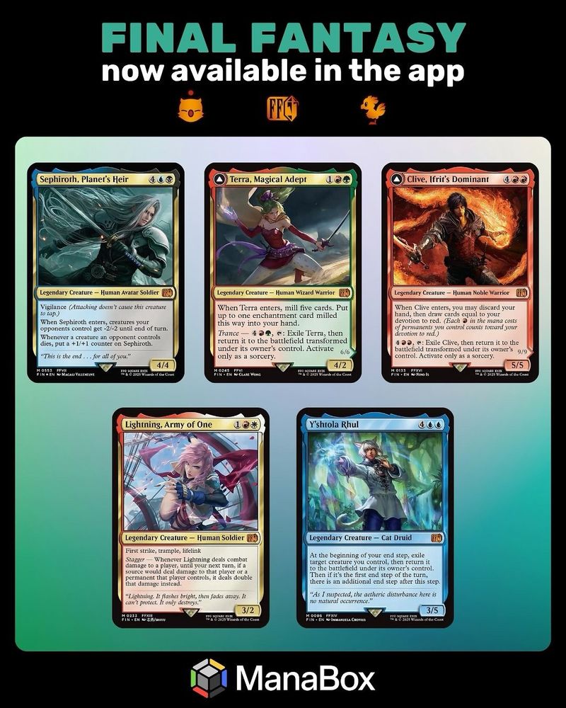 The crossover is here and it’s legendary.
📲 Browse all the new cards now in ManaBox!

#ManaBox #FinalFantasy #MagicTheGathering #MTGFinalFantasy #MTGCommunity #MagicCards #TradingCardGame #MTGCollector #MTGDecks #TCGLife #FFxMTG #FantasyCrossover #MagicApp #CardGameLovers #NowInTheApp